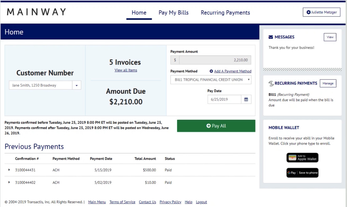 Accepta BillPay Image of the screen invoice screen