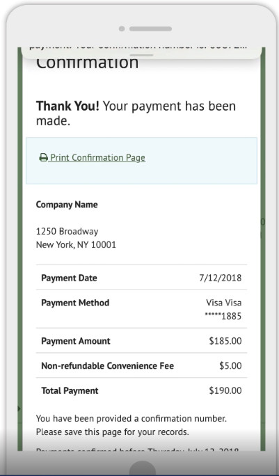 Payment confirmation billpay mobile view accepta payments
